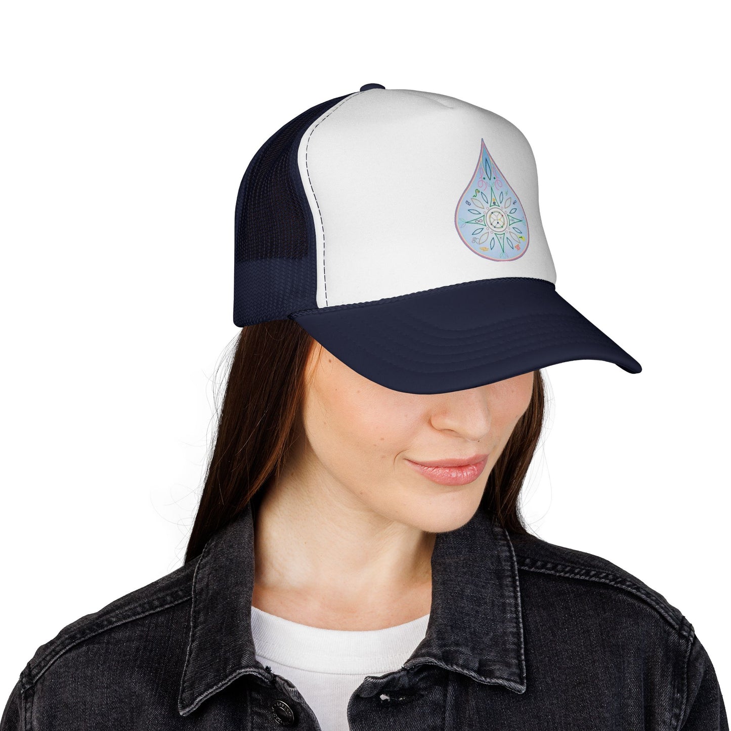 Water Drop Eckasha God Seed Code Trucker Hat — BohoTeardrop Spiritual Eckasha Hat by Divine Arts