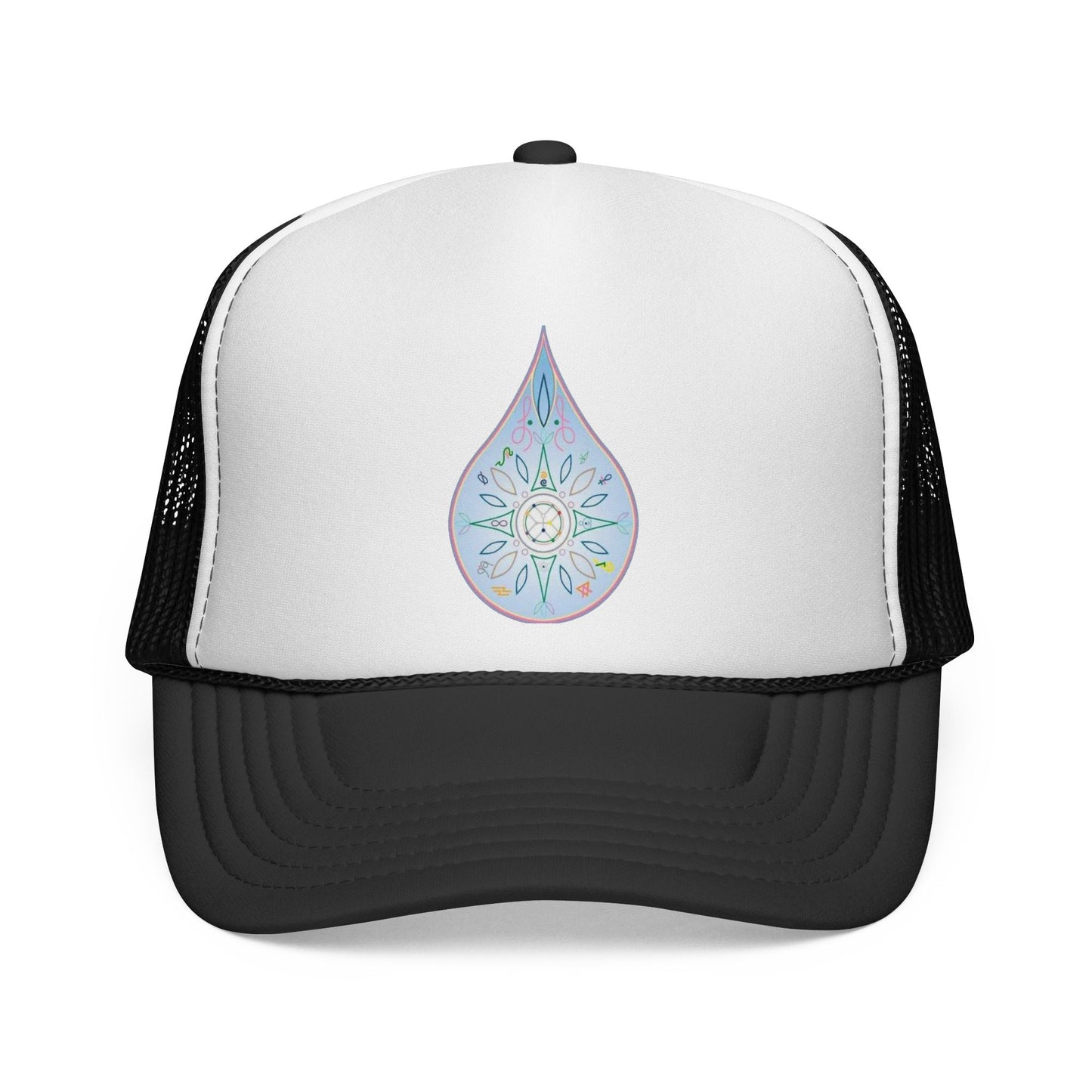 Water Drop Eckasha God Seed Code Trucker Hat — BohoTeardrop Spiritual Eckasha Hat by Divine Arts
