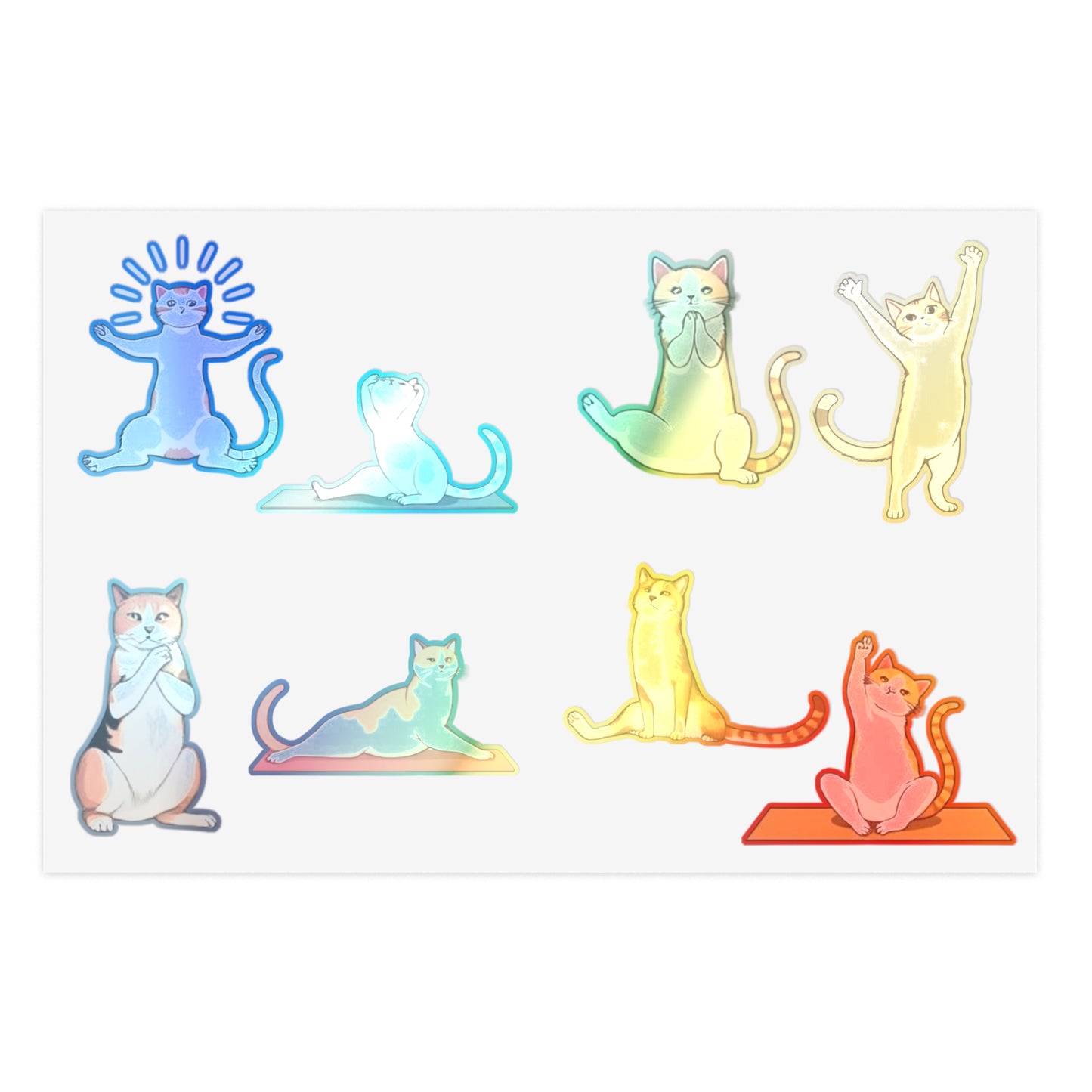 Yoga Cat Vinyl Sticker Sheet (6x4) — Cute Calico and Orange Tabby Cats Pose for Planners, Laptops, Notebooks & Stationery by Divine Art