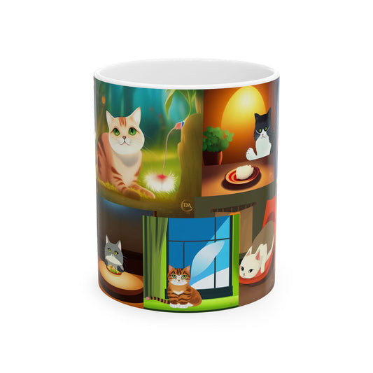 Cat Lover Ceramic Mug (11 oz, 15 oz) - Daily Life of Cats Animation Vignettes Pet Gift for Him or Her by Divine Arts