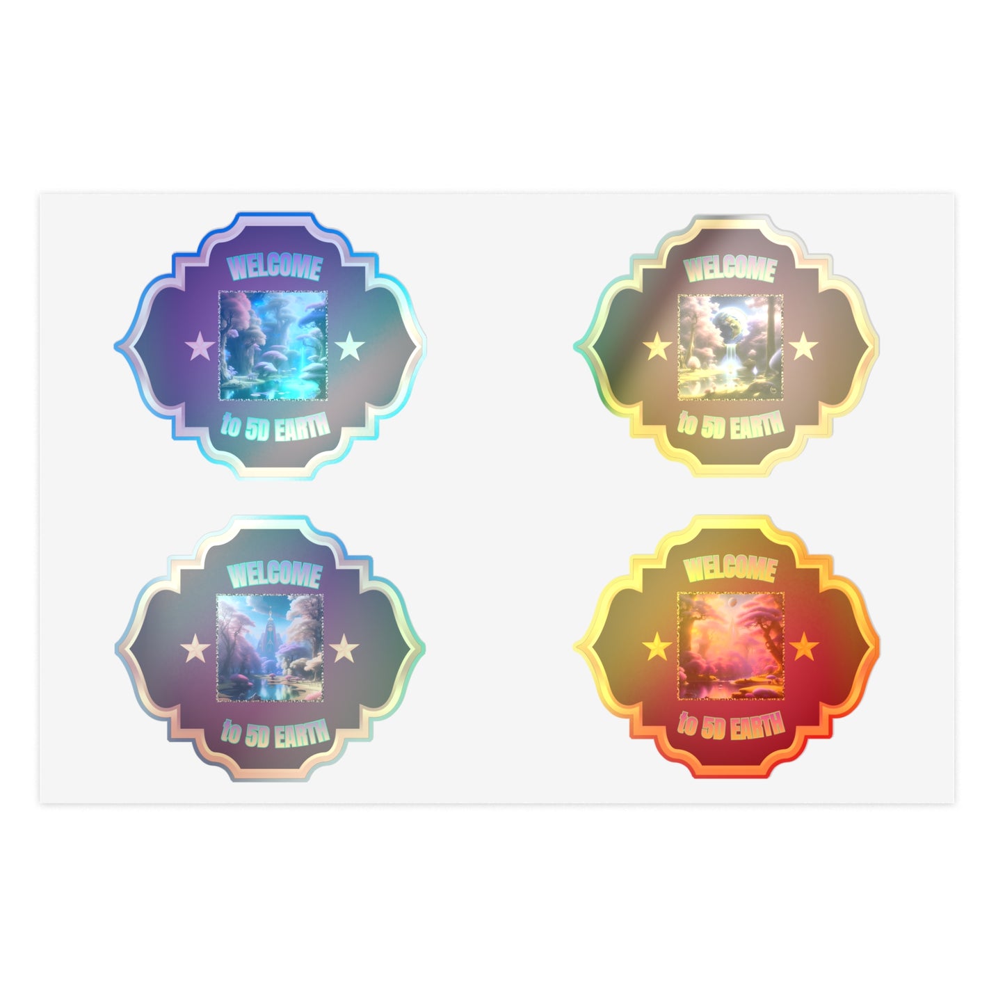 Vinyl 5D Earth Sticker Sheets (6x4) - Colorful Vibrant Scenes of 5D Earth in Crystal Ascension, Idyllic Utopian Landscapes &  Scenic Views of Nature & Purified Planet by Divine Arts