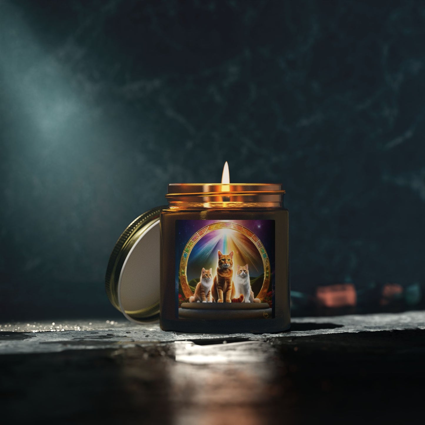 Premium Coconut Apricot Wax Scented Candles, Various Floral & Spice Fragrances (4oz), Spiritual Christmas Holiday Cat Lover Pet Gift, Ginger Tabby & White Cats Galaxy Space Fantasy Cat Art, by Divine Arts