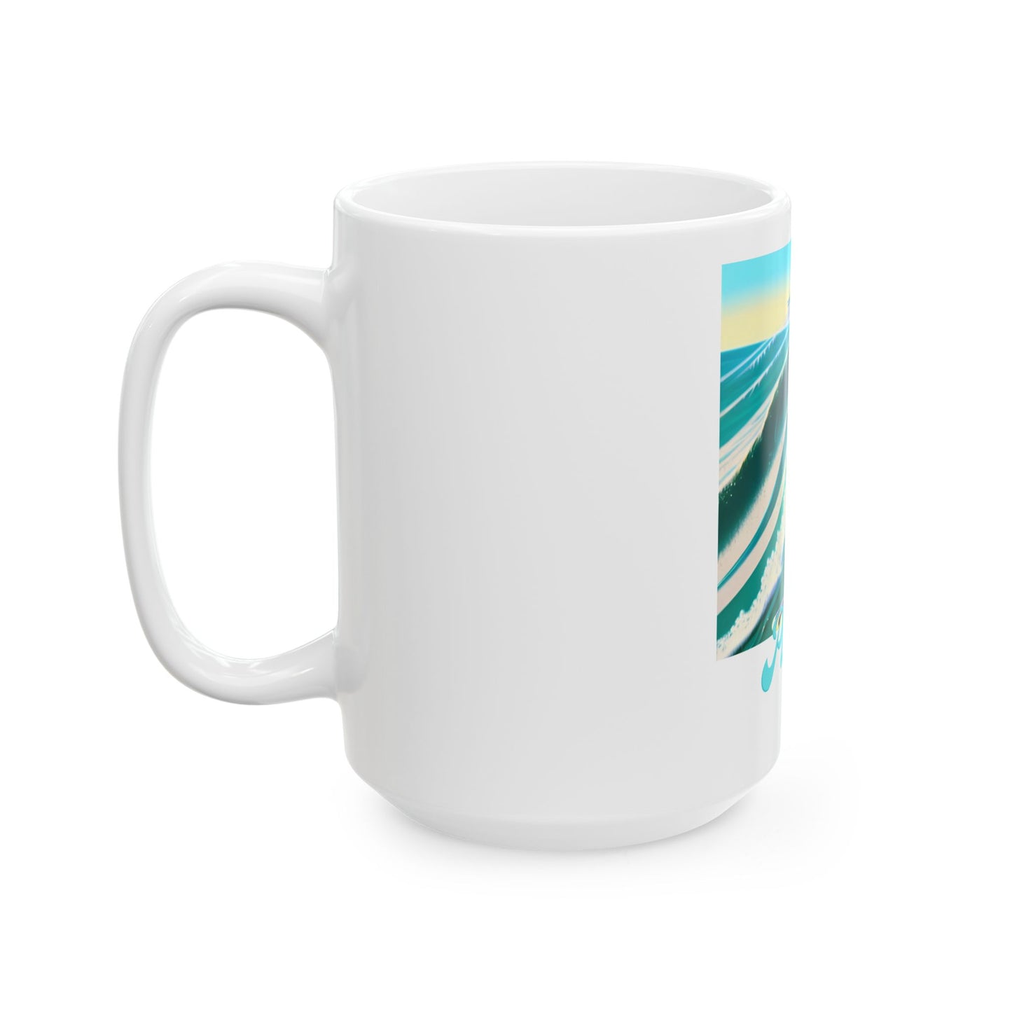 Surfing Cat Ceramic Mug  (11oz/15oz) — "Paws Ten!" Retro Beach Coffee Cup by Divine Arts
