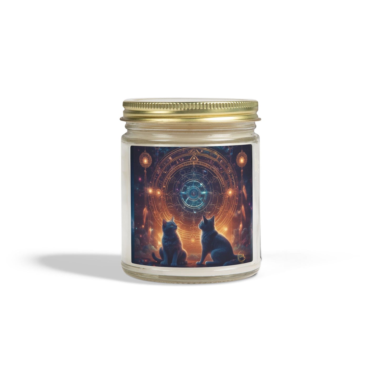 Premium Coconut Apricot Wax Scented Candles, Various Floral & Spice Fragrances (4oz), Spiritual Christmas Holiday Cat Lover Pet Gift, Black Cats Sacred Geometry Galaxy Space Fantasy Cat Art, by Divine Arts