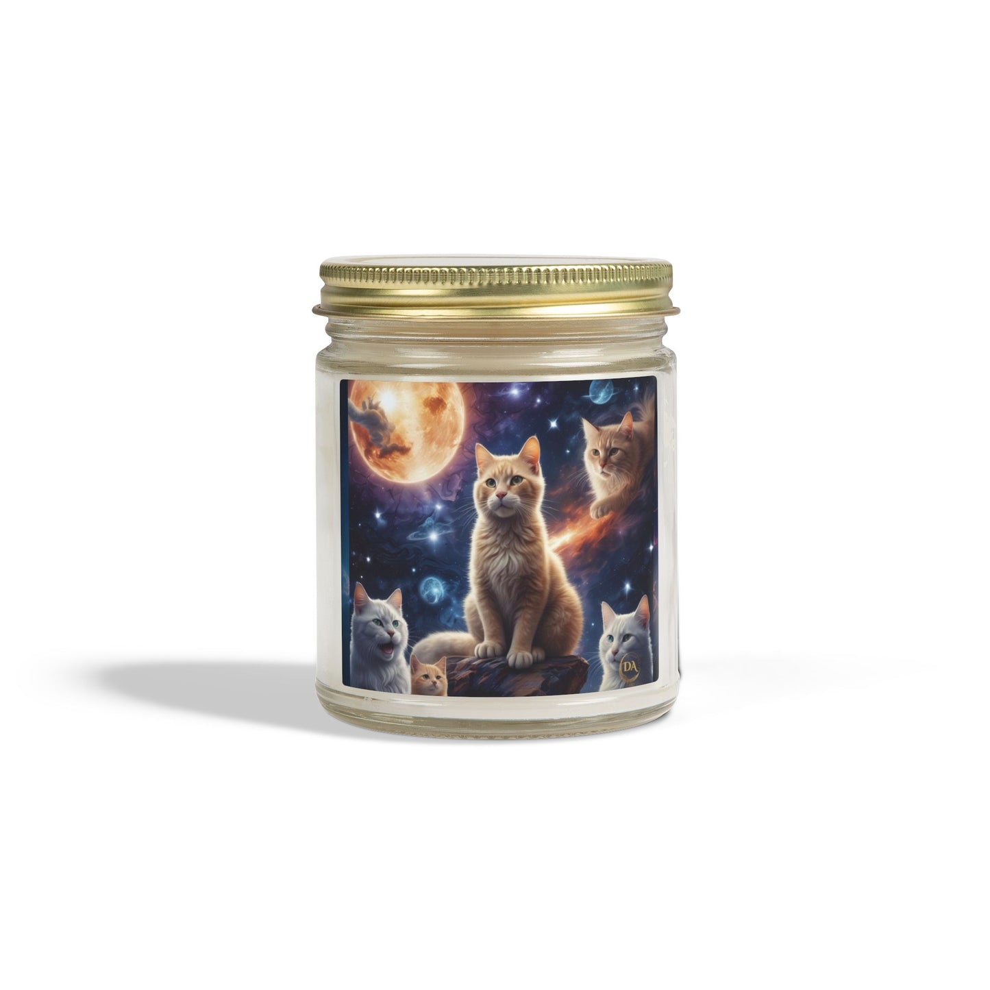 Premium Coconut Apricot Wax Scented Candles, Various Floral & Spice Fragrances (4oz), Spiritual Christmas Holiday Cat Lover Pet Gift, Ginger Tabby & White Cats Galaxy Space Fantasy Cat Art, by Divine Arts