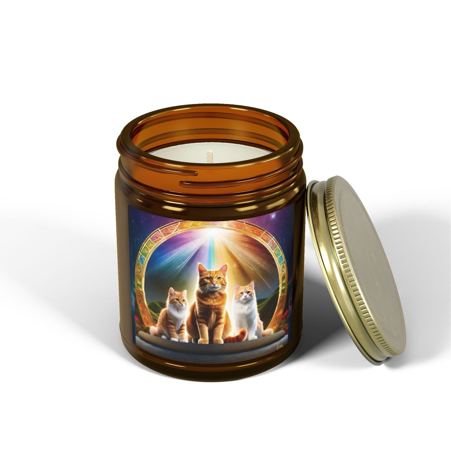 Premium Coconut Apricot Wax Scented Candles, Various Floral & Spice Fragrances (4oz), Spiritual Christmas Holiday Cat Lover Pet Gift, Ginger Tabby & White Cats Galaxy Space Fantasy Cat Art, by Divine Arts
