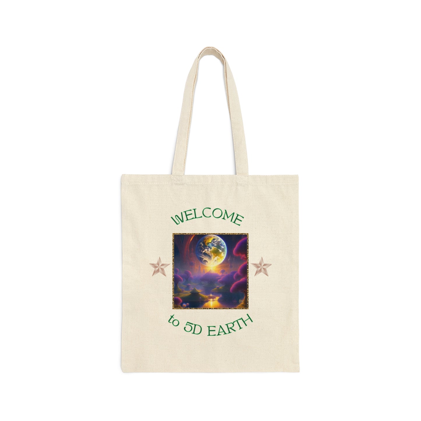 Divine Arts 100% Cotton Canvas Compact Lightweight Spiritual Fantasy Utopia Earth 5D Freedom Ascension Art Tote Bag