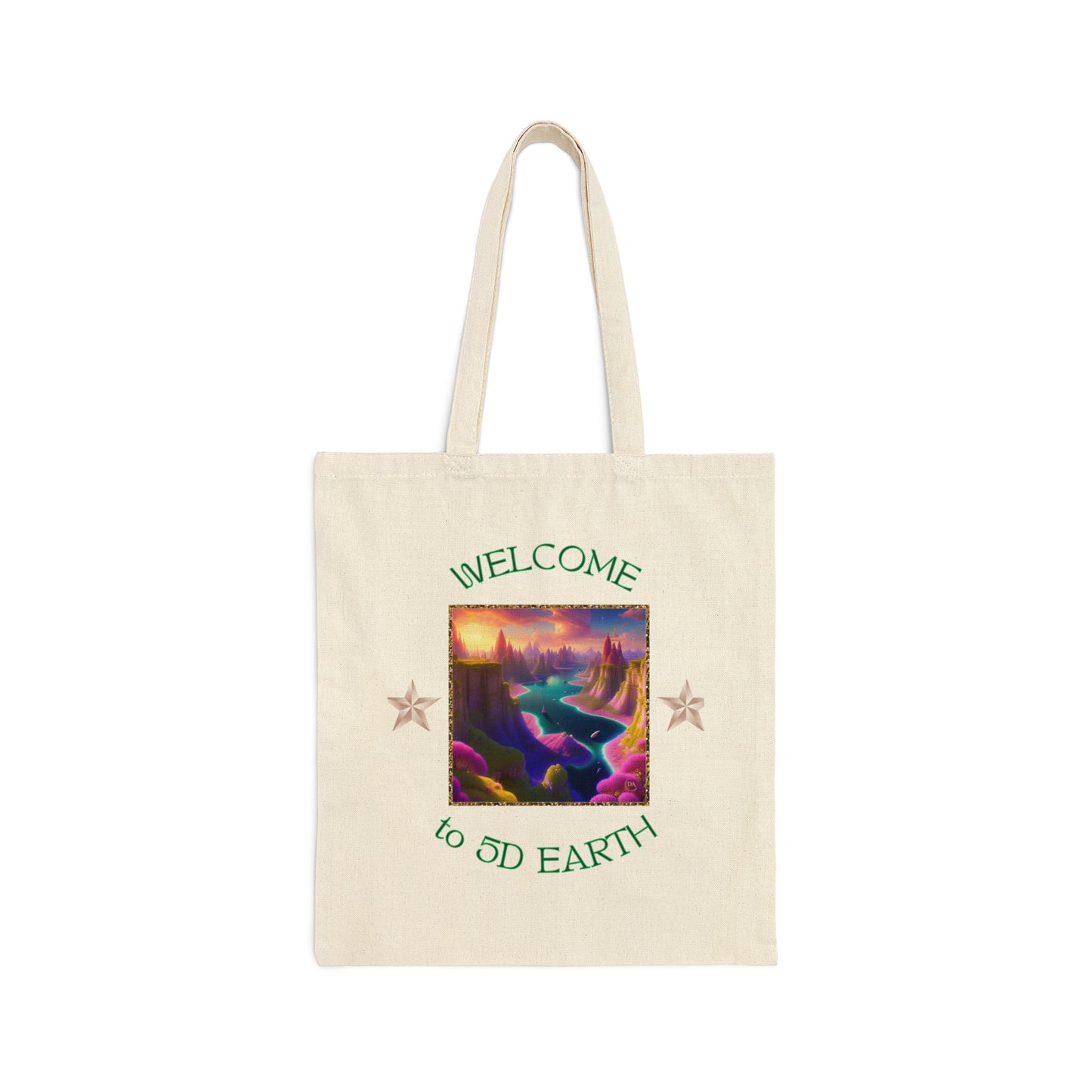 Divine Arts 100% Cotton Canvas Compact Lightweight Spiritual Fantasy Utopia Earth 5D Freedom Ascension Art Tote Bag