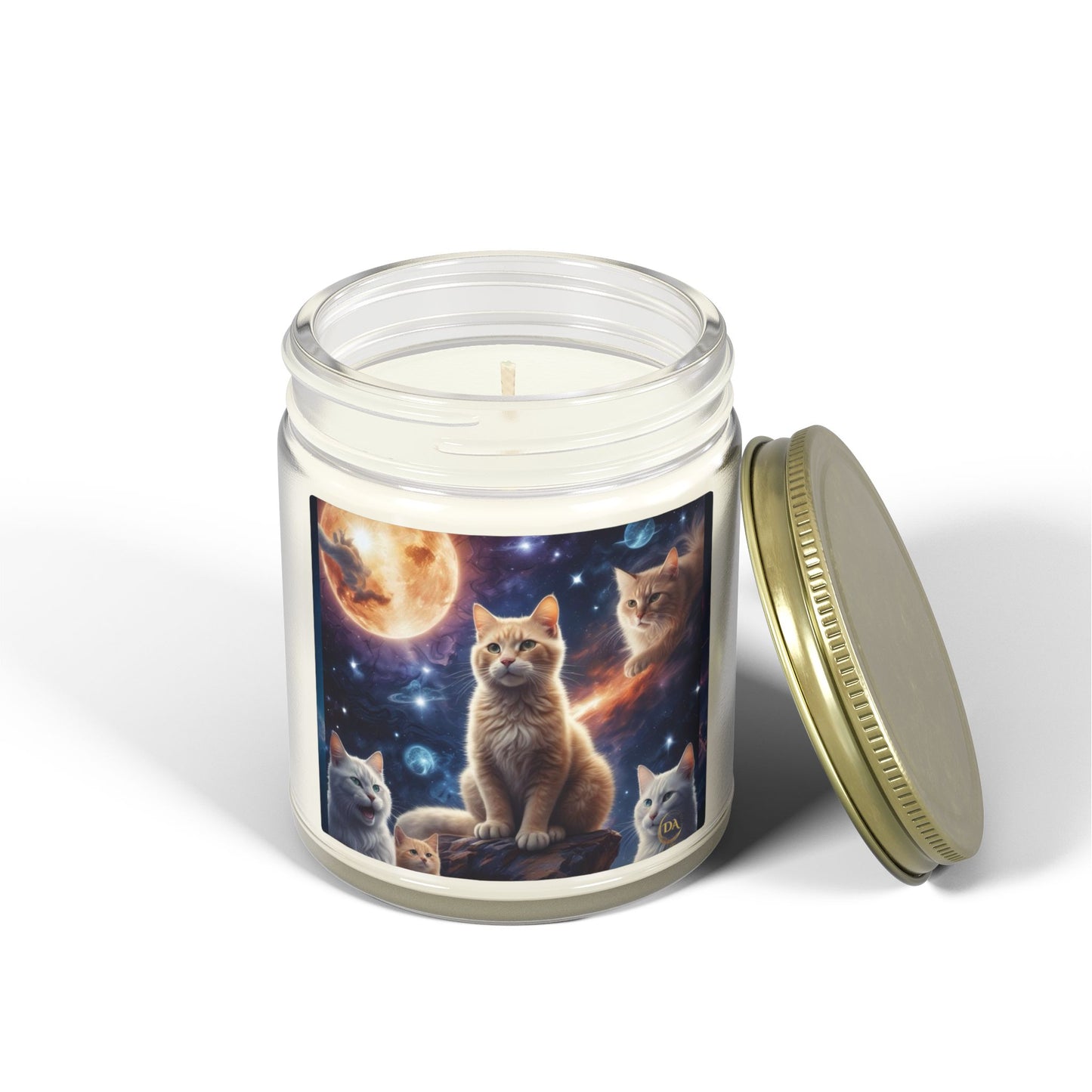 Premium Coconut Apricot Wax Scented Candles, Various Floral & Spice Fragrances (4oz), Spiritual Christmas Holiday Cat Lover Pet Gift, Ginger Tabby & White Cats Galaxy Space Fantasy Cat Art, by Divine Arts