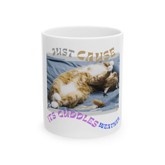 Cat Lover Ceramic Mug (11 oz, 15 oz) - Cat Nap Cuddle Weather Brown White Tabby Pet Gift for Him or Her by Divine Arts