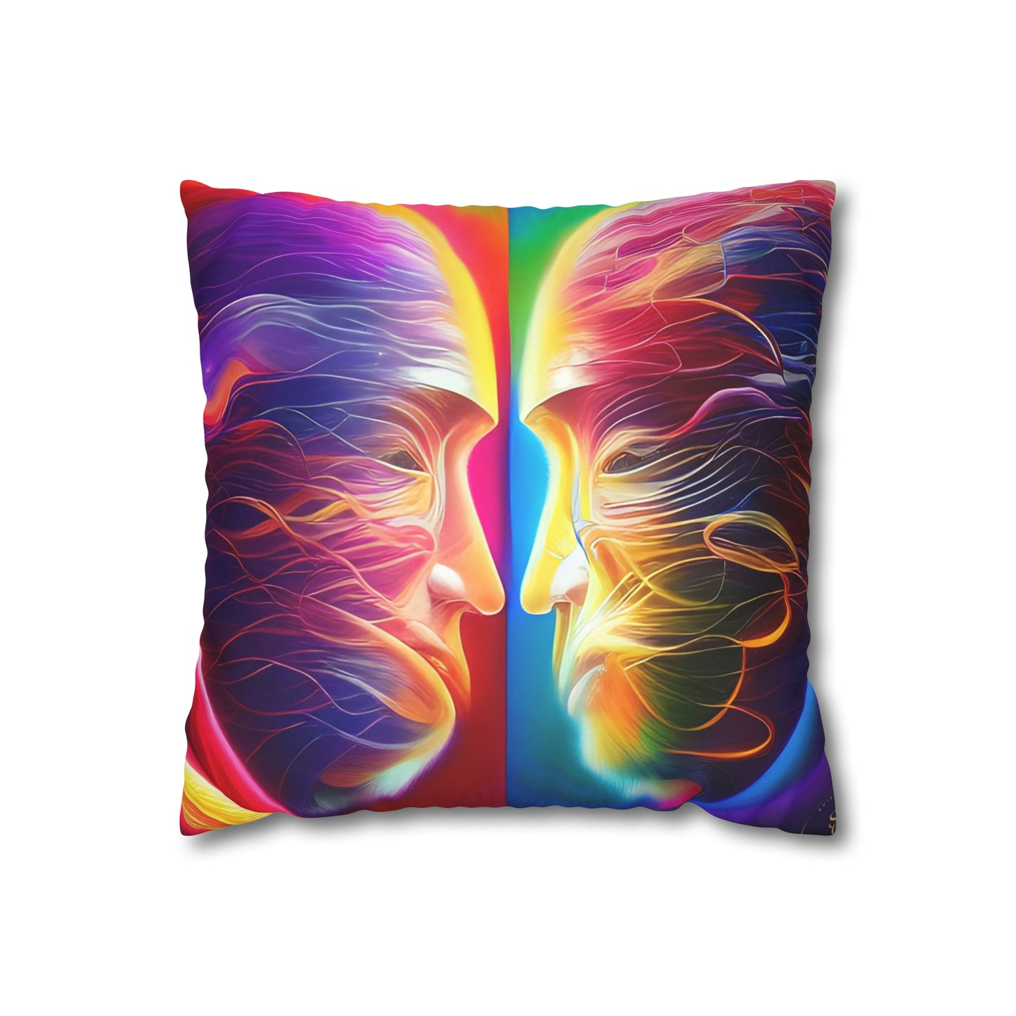 Divine Arts Psychedelic Fantasy Hierogamic Divine Union Kingdom Within Double-Sided Print Rainbow Colors Faux Suede Square Pillow Cover