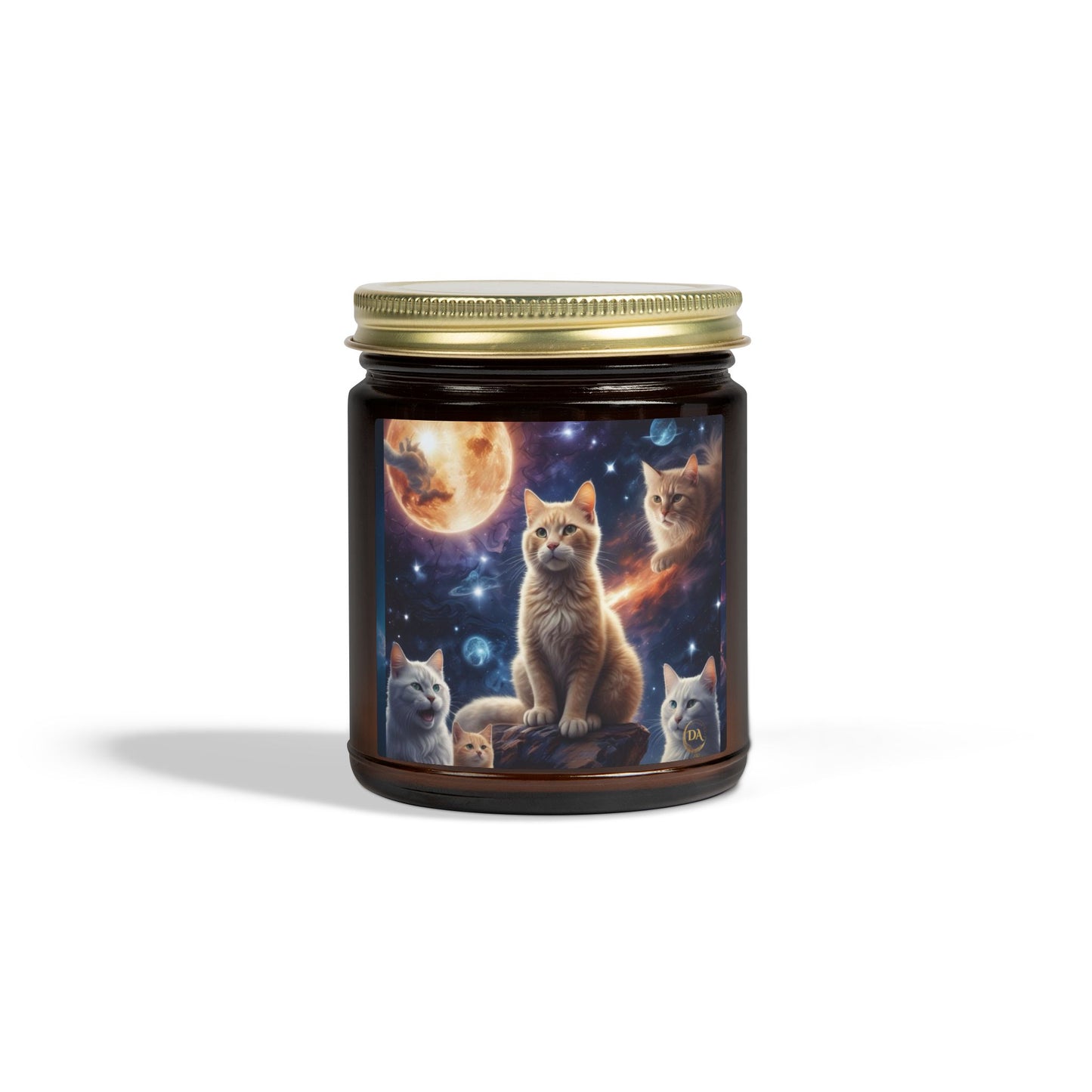 Premium Coconut Apricot Wax Scented Candles, Various Floral & Spice Fragrances (4oz), Spiritual Christmas Holiday Cat Lover Pet Gift, Ginger Tabby & White Cats Galaxy Space Fantasy Cat Art, by Divine Arts