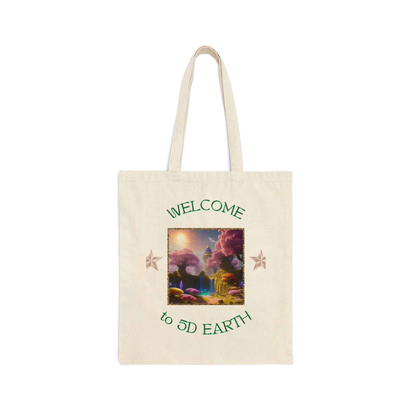 Divine Arts 100% Cotton Canvas Compact Lightweight Spiritual Fantasy Utopia Earth 5D Freedom Ascension Art Tote Bag