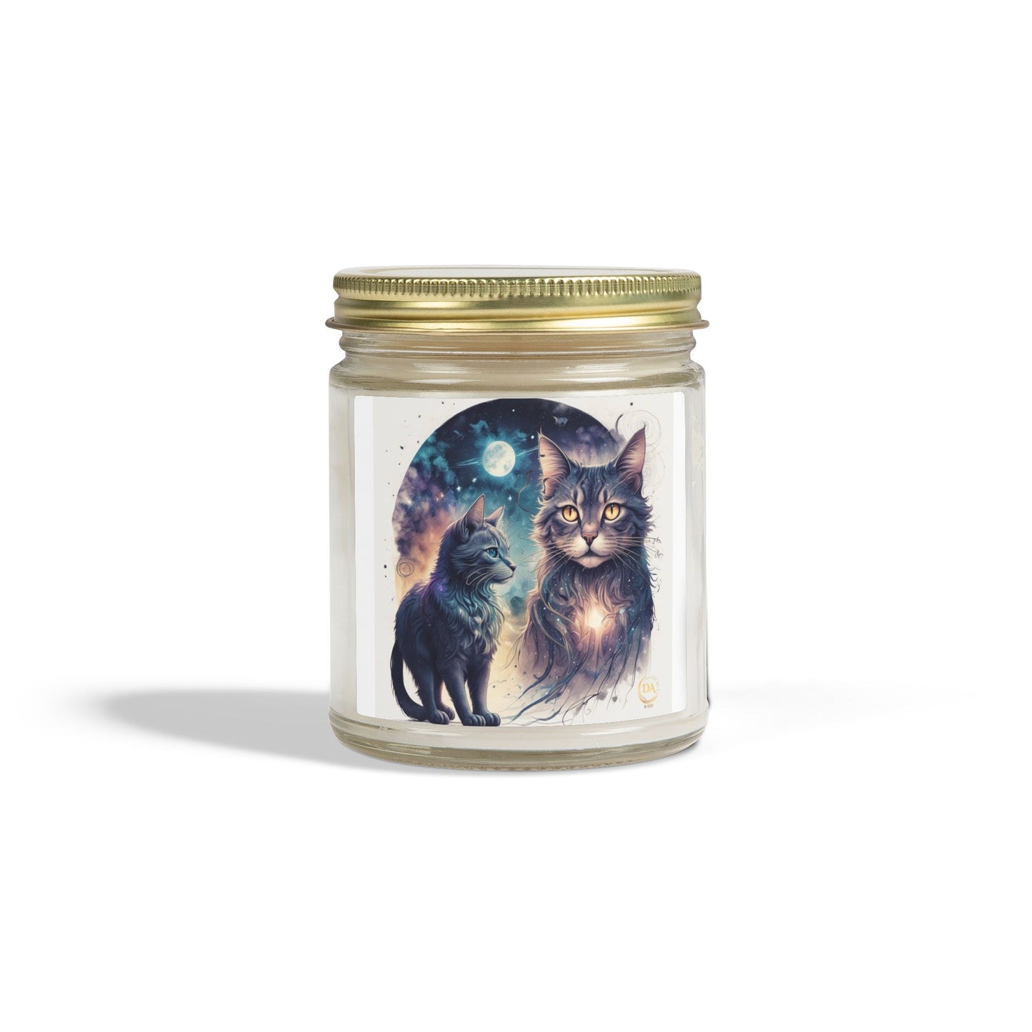 Premium Coconut Apricot Wax Scented Candles, Various Floral & Spice Fragrances (4oz), Spiritual Christmas Holiday Cat Lover Pet Gift, Ginger, White, Brown Tabby & Gray Cats Galaxy Space Fantasy Cat Art, by Divine Arts