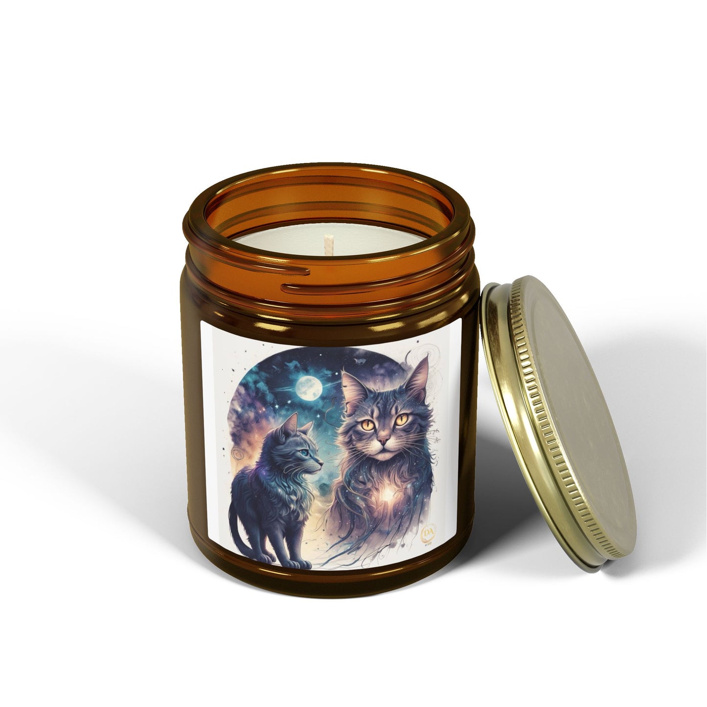 Premium Coconut Apricot Wax Scented Candles, Various Floral & Spice Fragrances (4oz), Spiritual Christmas Holiday Cat Lover Pet Gift, Ginger, White, Brown Tabby & Gray Cats Galaxy Space Fantasy Cat Art, by Divine Arts