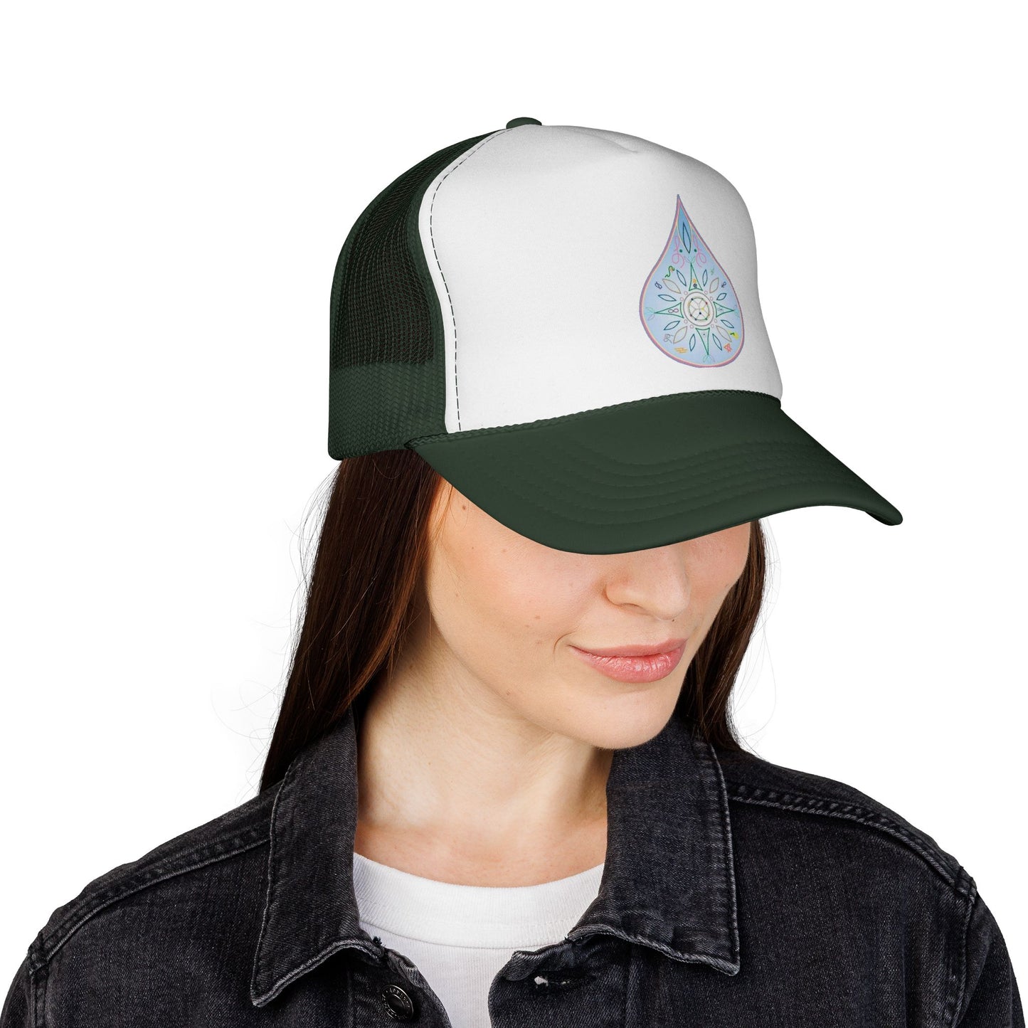 Water Drop Eckasha God Seed Code Trucker Hat — BohoTeardrop Spiritual Eckasha Hat by Divine Arts