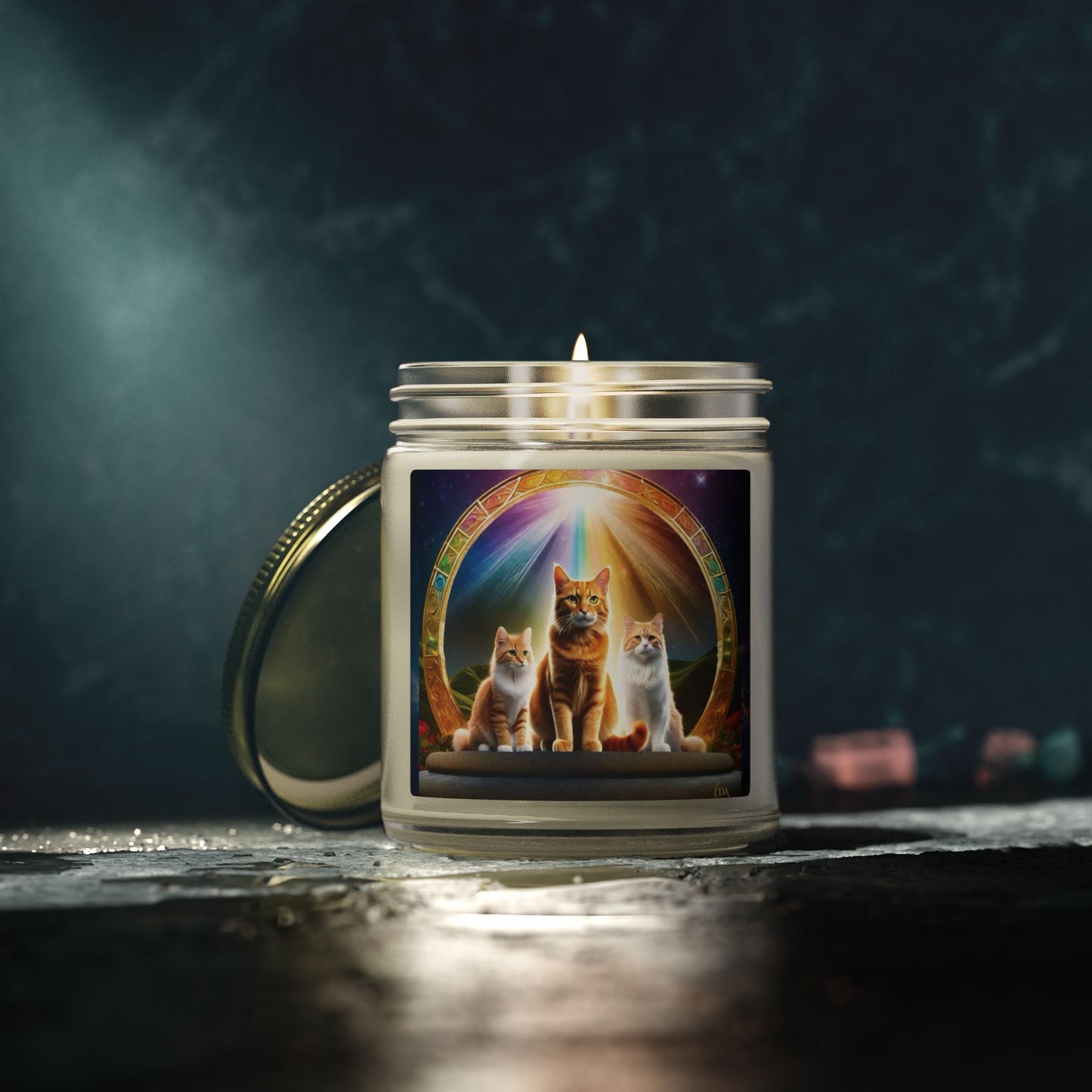 Premium Coconut Apricot Wax Scented Candles, Various Floral & Spice Fragrances (4oz), Spiritual Christmas Holiday Cat Lover Pet Gift, Ginger Tabby & White Cats Galaxy Space Fantasy Cat Art, by Divine Arts