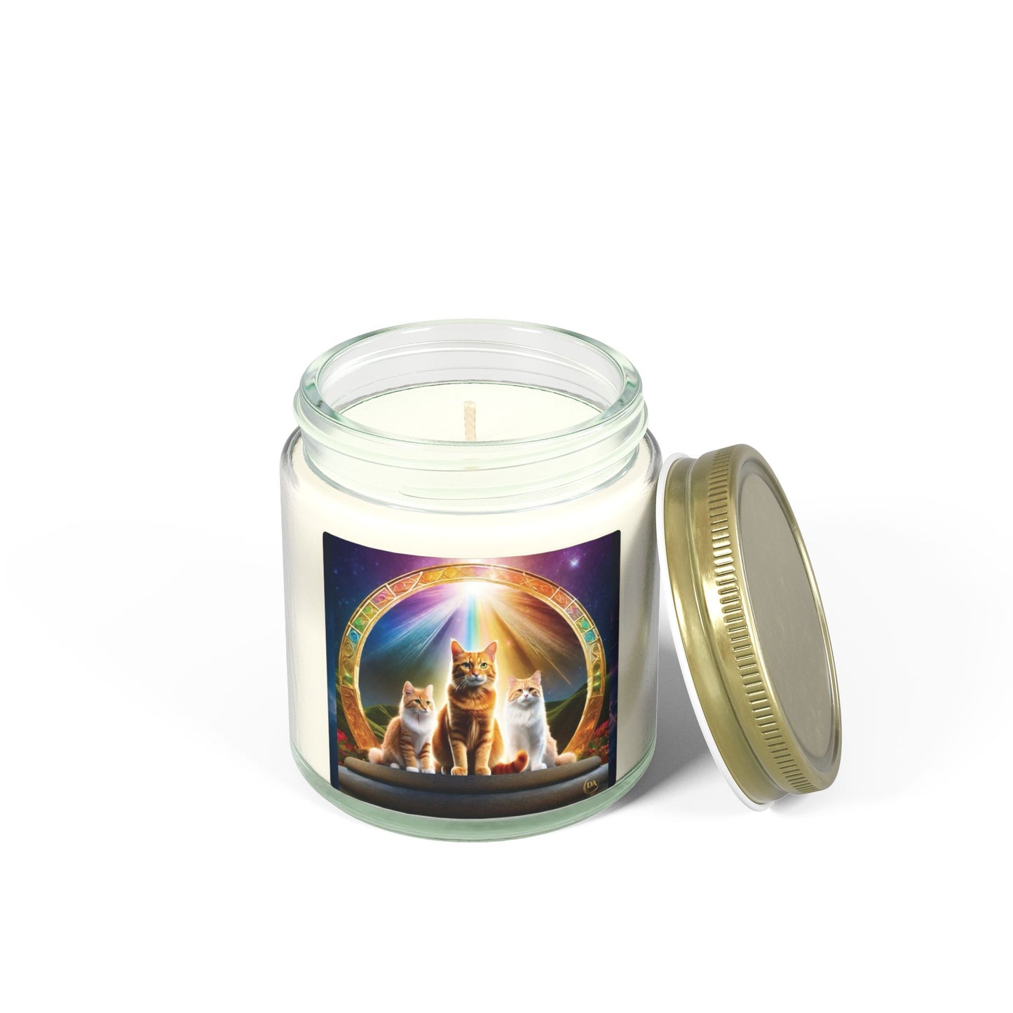 Premium Coconut Apricot Wax Scented Candles, Various Floral & Spice Fragrances (4oz), Spiritual Christmas Holiday Cat Lover Pet Gift, Ginger Tabby & White Cats Galaxy Space Fantasy Cat Art, by Divine Arts