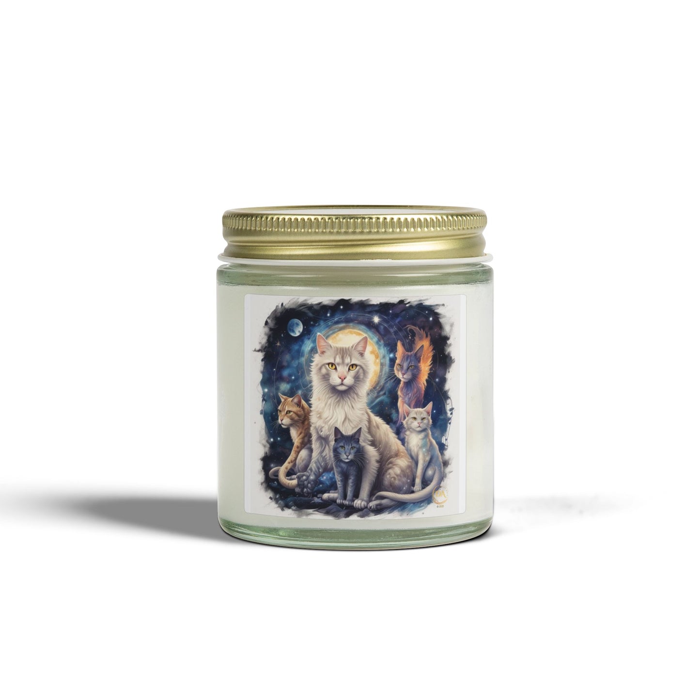 Premium Coconut Apricot Wax Scented Candles, Various Floral & Spice Fragrances (4oz), Spiritual Christmas Holiday Cat Lover Pet Gift, Ginger, White, Gray & Brown Cats Galaxy Space Fantasy Cat Art, by Divine Arts