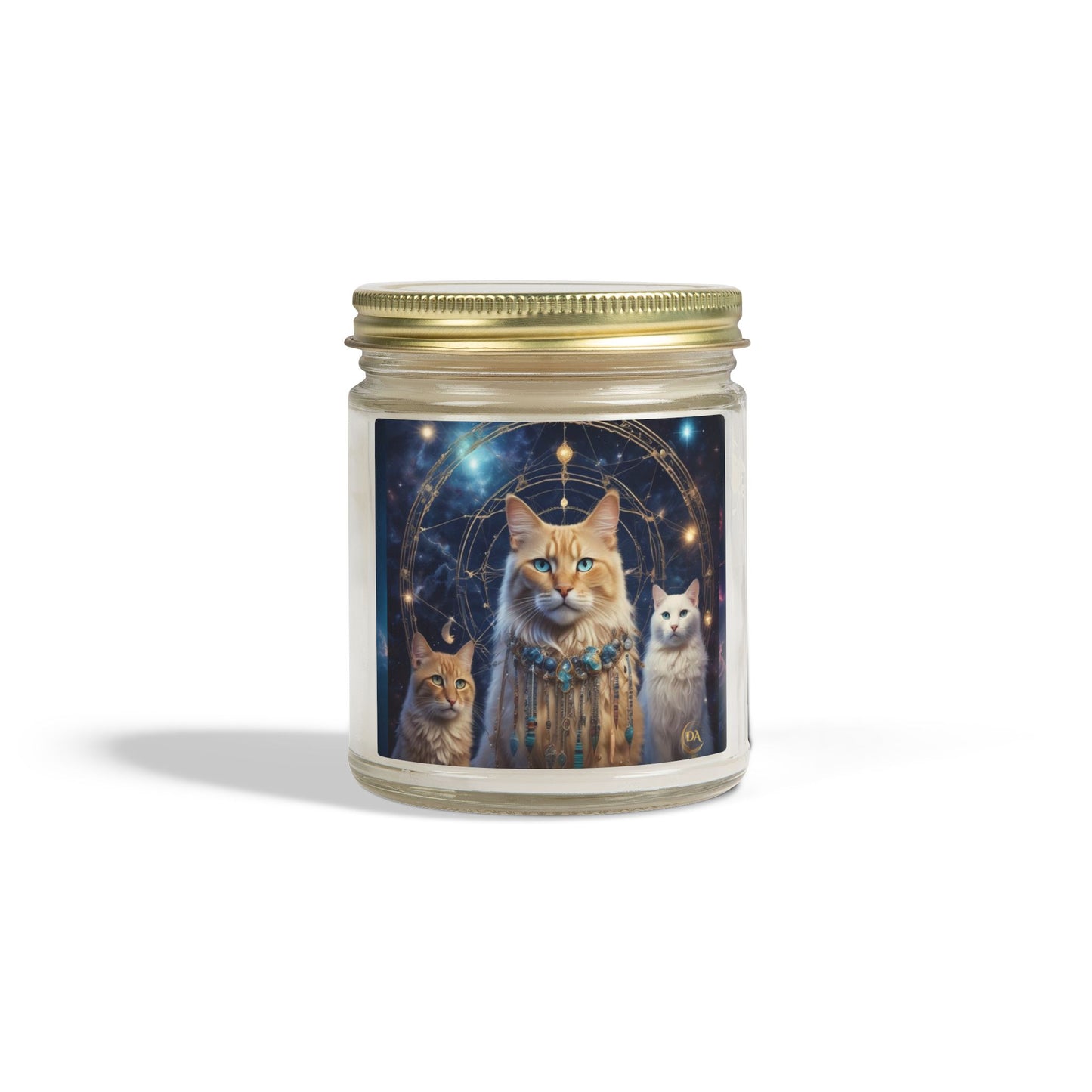 Premium Coconut Apricot Wax Scented Candles, Various Floral & Spice Fragrances (4oz), Spiritual Christmas Holiday Cat Lover Pet Gift, Ginger & White Cats Galaxy Space Fantasy Tribal Art, by Divine Arts