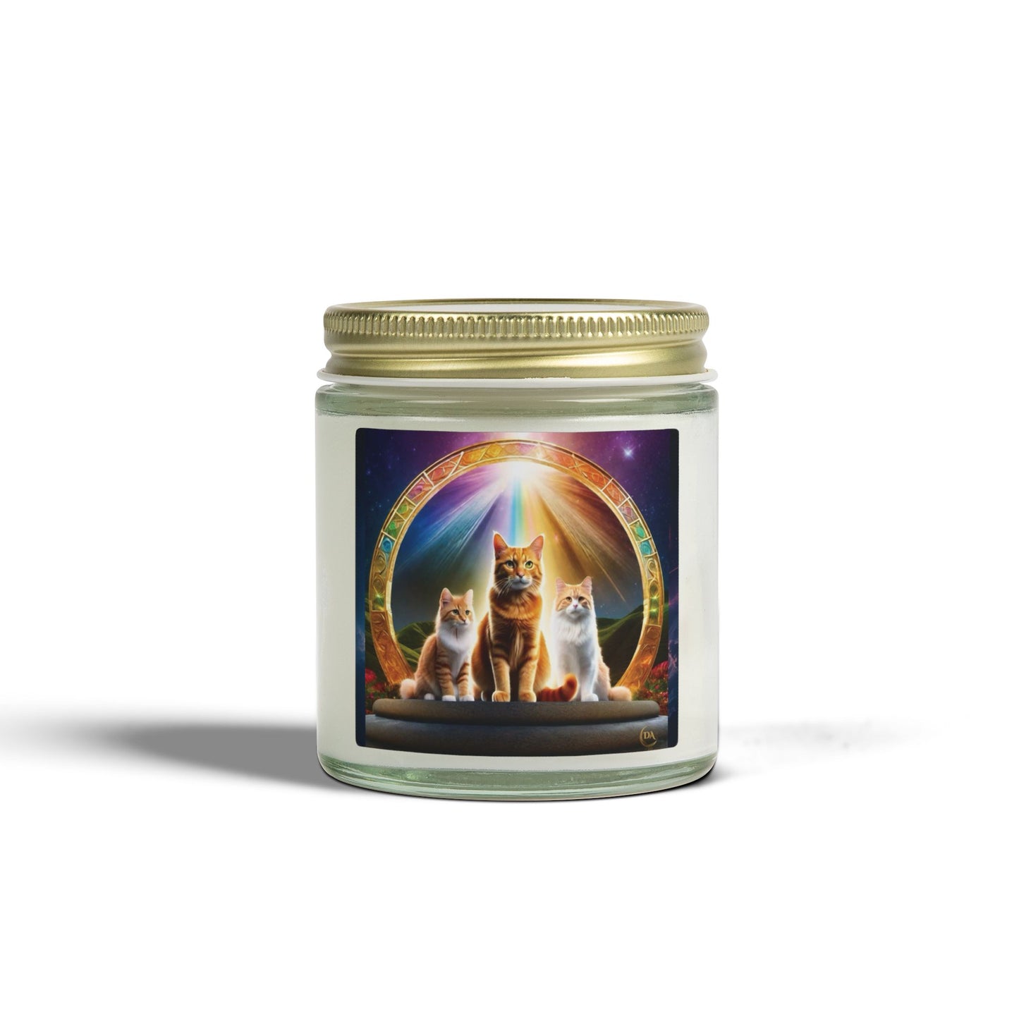 Premium Coconut Apricot Wax Scented Candles, Various Floral & Spice Fragrances (4oz), Spiritual Christmas Holiday Cat Lover Pet Gift, Ginger Tabby & White Cats Galaxy Space Fantasy Cat Art, by Divine Arts