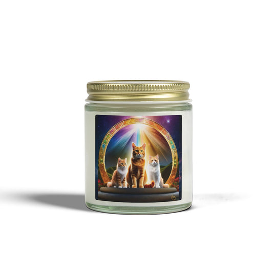 Premium Coconut Apricot Wax Scented Candles, Various Floral & Spice Fragrances (4oz), Spiritual Christmas Holiday Cat Lover Pet Gift, Ginger Tabby & White Cats Galaxy Space Fantasy Cat Art, by Divine Arts