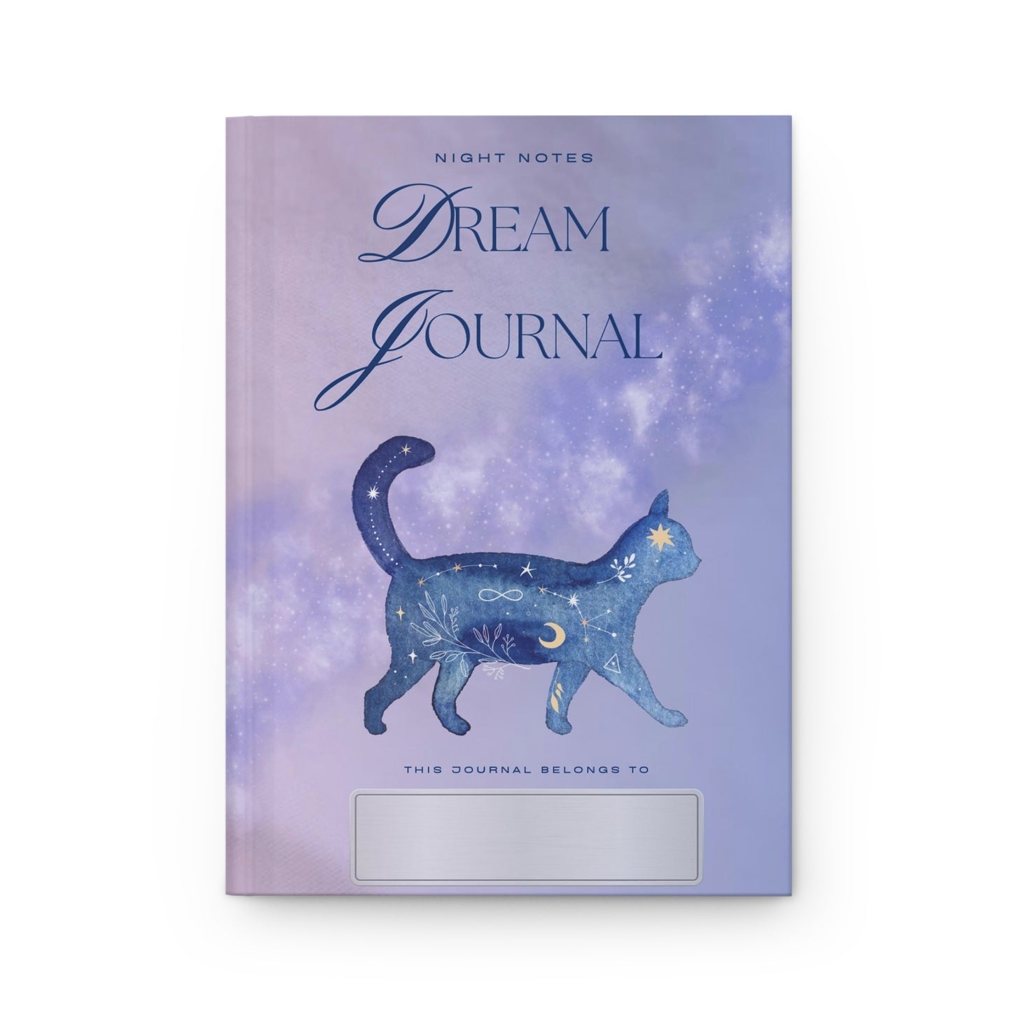 Divine Arts Hardcover Dream Journal Notebook Stationery Matte Laminate Coating Wraparound Art Ruled Line - Spiritual Fantasy Galaxy Art Purple Lavendar Cat Lover  Starry Universe Cover Art
