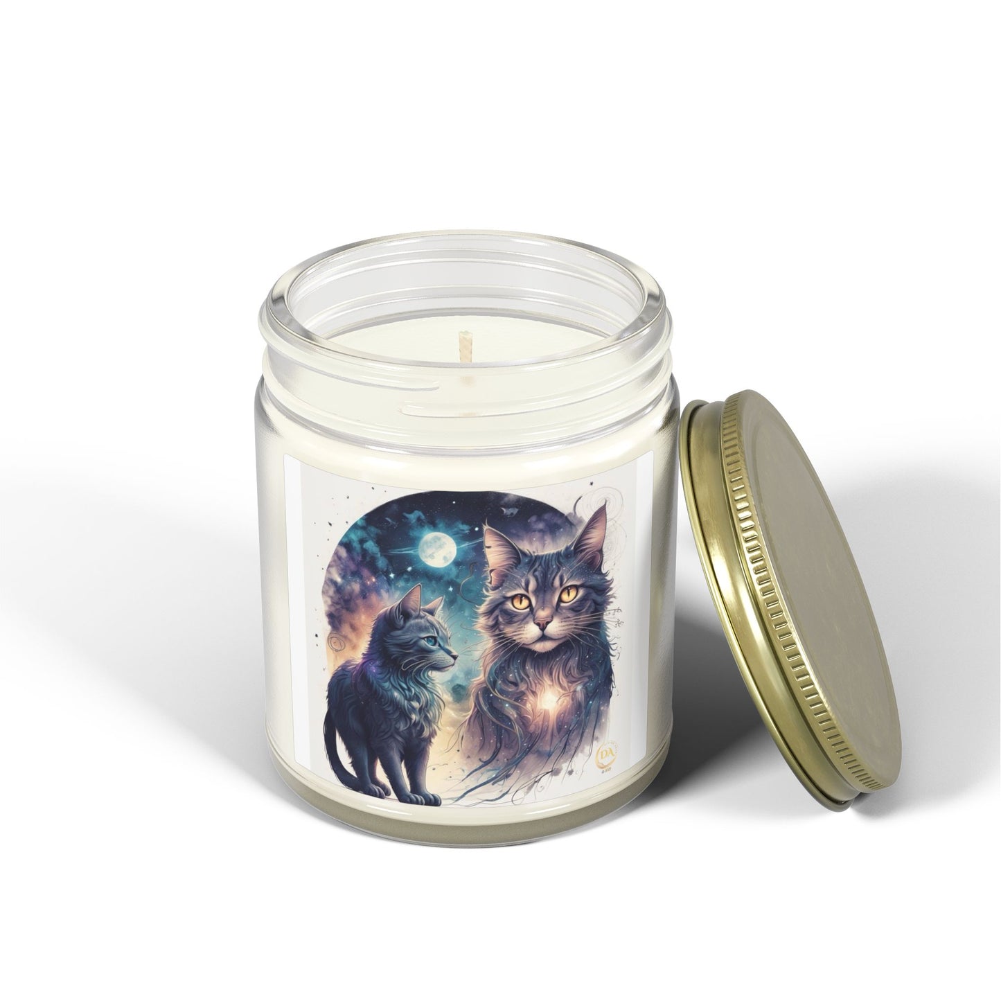 Premium Coconut Apricot Wax Scented Candles, Various Floral & Spice Fragrances (4oz), Spiritual Christmas Holiday Cat Lover Pet Gift, Ginger, White, Brown Tabby & Gray Cats Galaxy Space Fantasy Cat Art, by Divine Arts