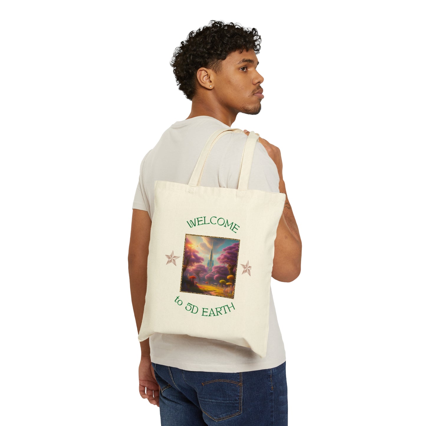 Divine Arts 100% Cotton Canvas Compact Lightweight Spiritual Fantasy Utopia Earth 5D Freedom Ascension Art Tote Bag