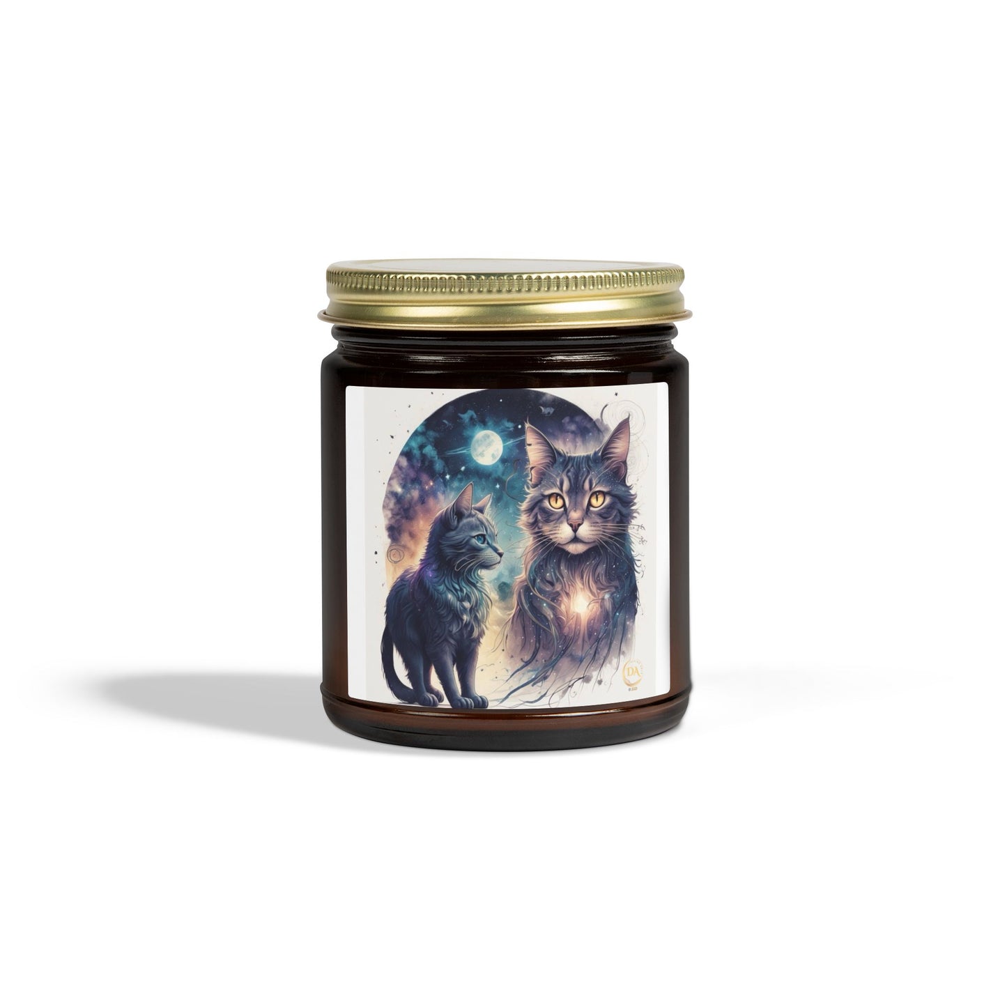 Premium Coconut Apricot Wax Scented Candles, Various Floral & Spice Fragrances (4oz), Spiritual Christmas Holiday Cat Lover Pet Gift, Ginger, White, Brown Tabby & Gray Cats Galaxy Space Fantasy Cat Art, by Divine Arts