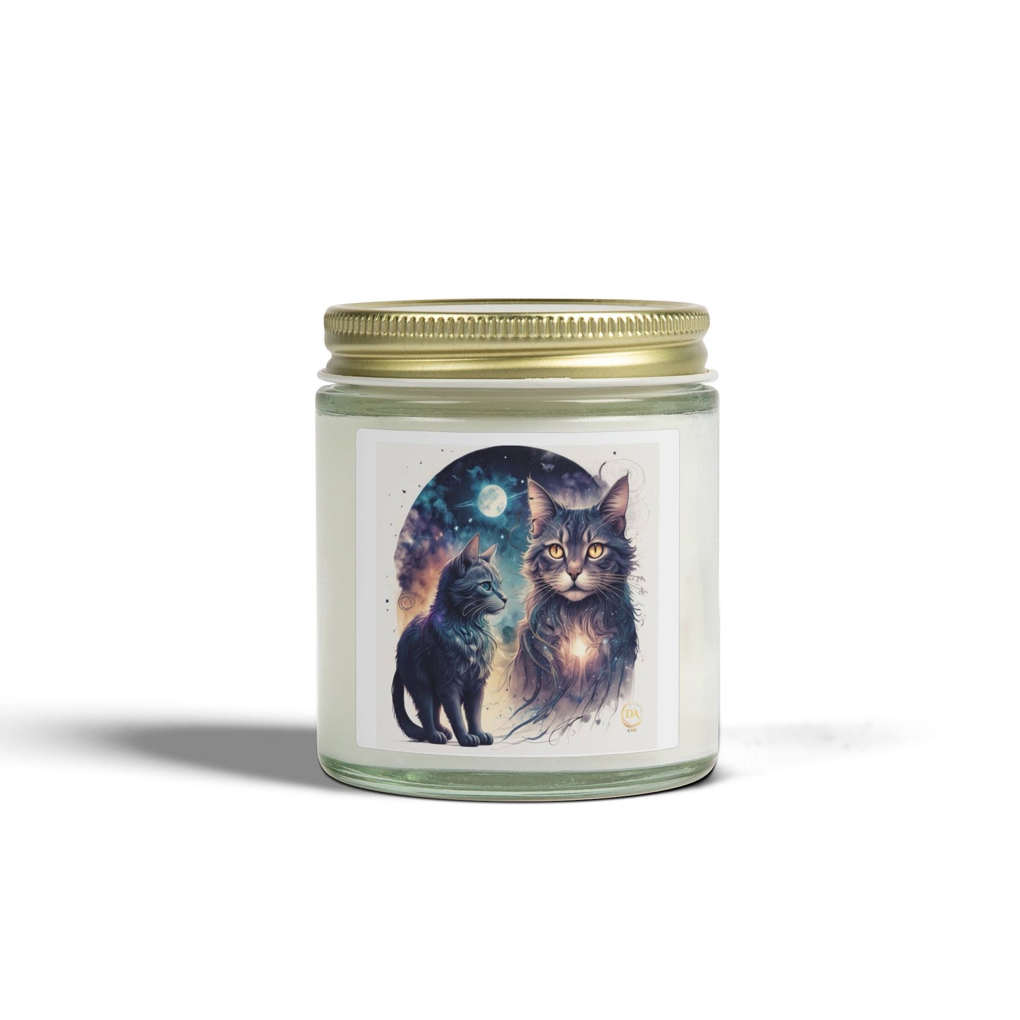 Premium Coconut Apricot Wax Scented Candles, Various Floral & Spice Fragrances (4oz), Spiritual Christmas Holiday Cat Lover Pet Gift, Ginger, White, Brown Tabby & Gray Cats Galaxy Space Fantasy Cat Art, by Divine Arts