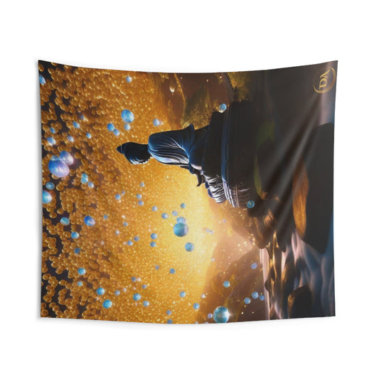 Indoor Polyester Wall Tapestry (88"X 104"), Buddha in Samadhi Bliss Meditation in Outdoors Nature Amidst Sea of Bubbles, Diamond Sutra Art, by Divine Arts
