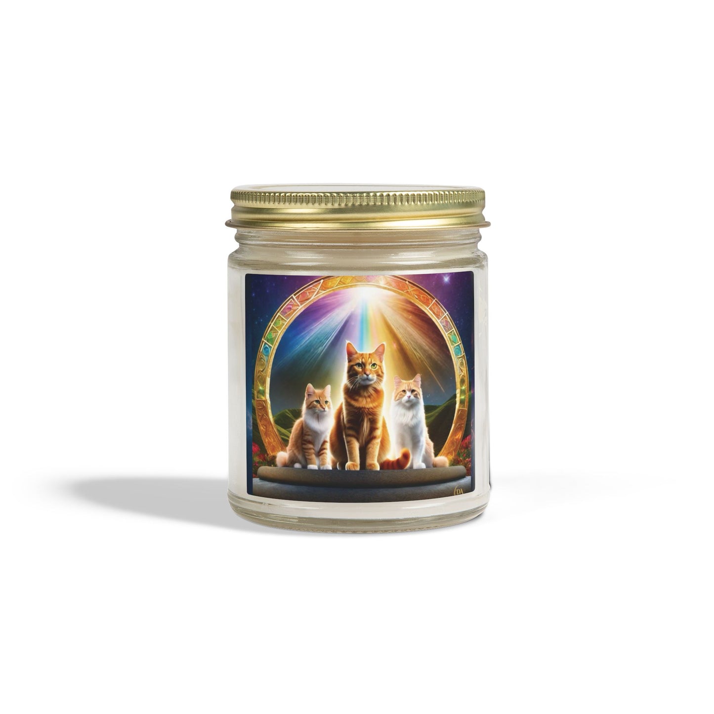 Premium Coconut Apricot Wax Scented Candles, Various Floral & Spice Fragrances (4oz), Spiritual Christmas Holiday Cat Lover Pet Gift, Ginger Tabby & White Cats Galaxy Space Fantasy Cat Art, by Divine Arts