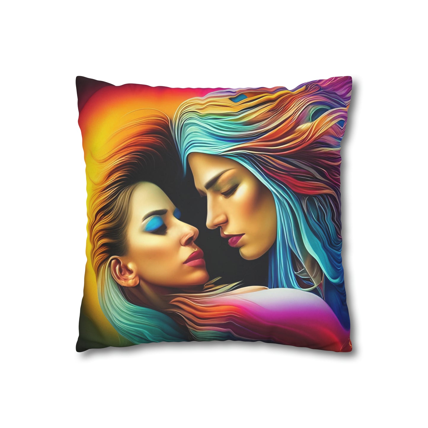 Divine Arts Psychedelic Fantasy Hierogamic Divine Union Kingdom Within Double-Sided Print Rainbow Colors Faux Suede Square Pillow Cover