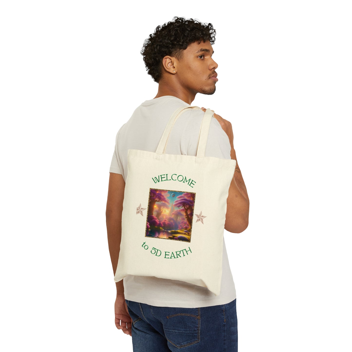 Divine Arts 100% Cotton Canvas Compact Lightweight Spiritual Fantasy Utopia Earth 5D Freedom Ascension Art Tote Bag