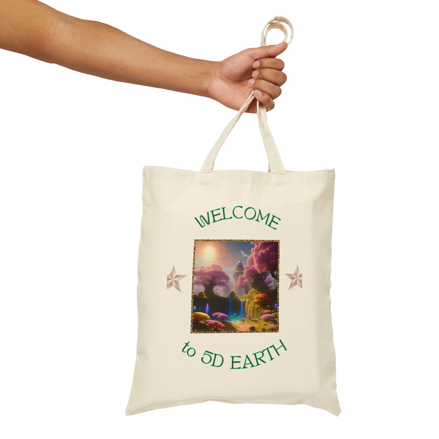 Divine Arts 100% Cotton Canvas Compact Lightweight Spiritual Fantasy Utopia Earth 5D Freedom Ascension Art Tote Bag