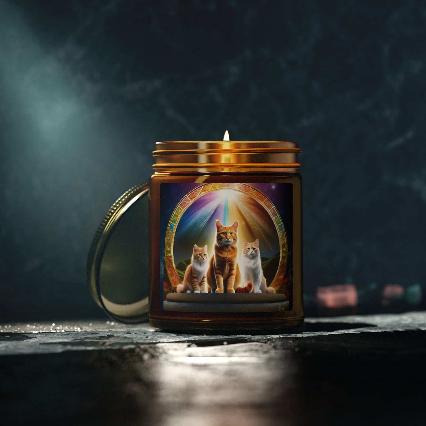 Premium Coconut Apricot Wax Scented Candles, Various Floral & Spice Fragrances (4oz), Spiritual Christmas Holiday Cat Lover Pet Gift, Ginger Tabby & White Cats Galaxy Space Fantasy Cat Art, by Divine Arts