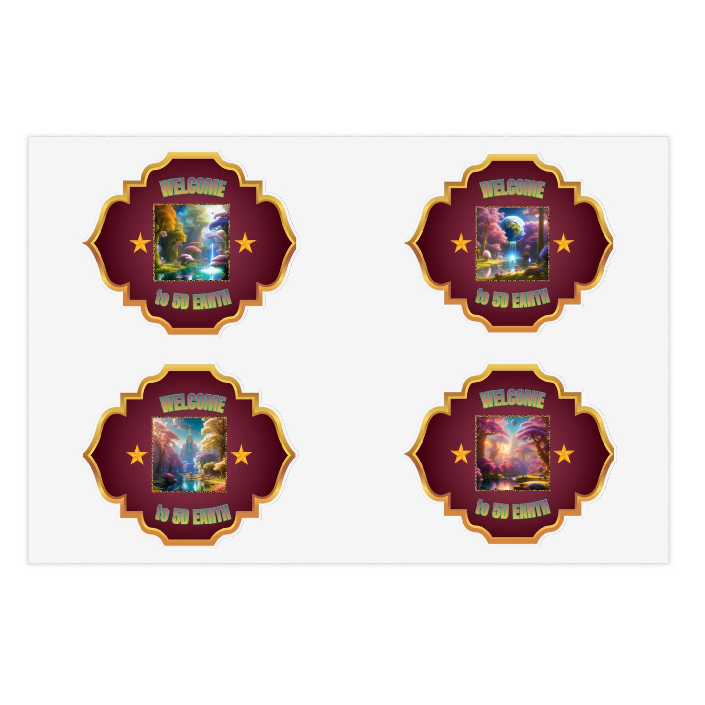 Vinyl 5D Earth Sticker Sheets (6x4) - Colorful Vibrant Scenes of 5D Earth in Crystal Ascension, Idyllic Utopian Landscapes &  Scenic Views of Nature & Purified Planet by Divine Arts