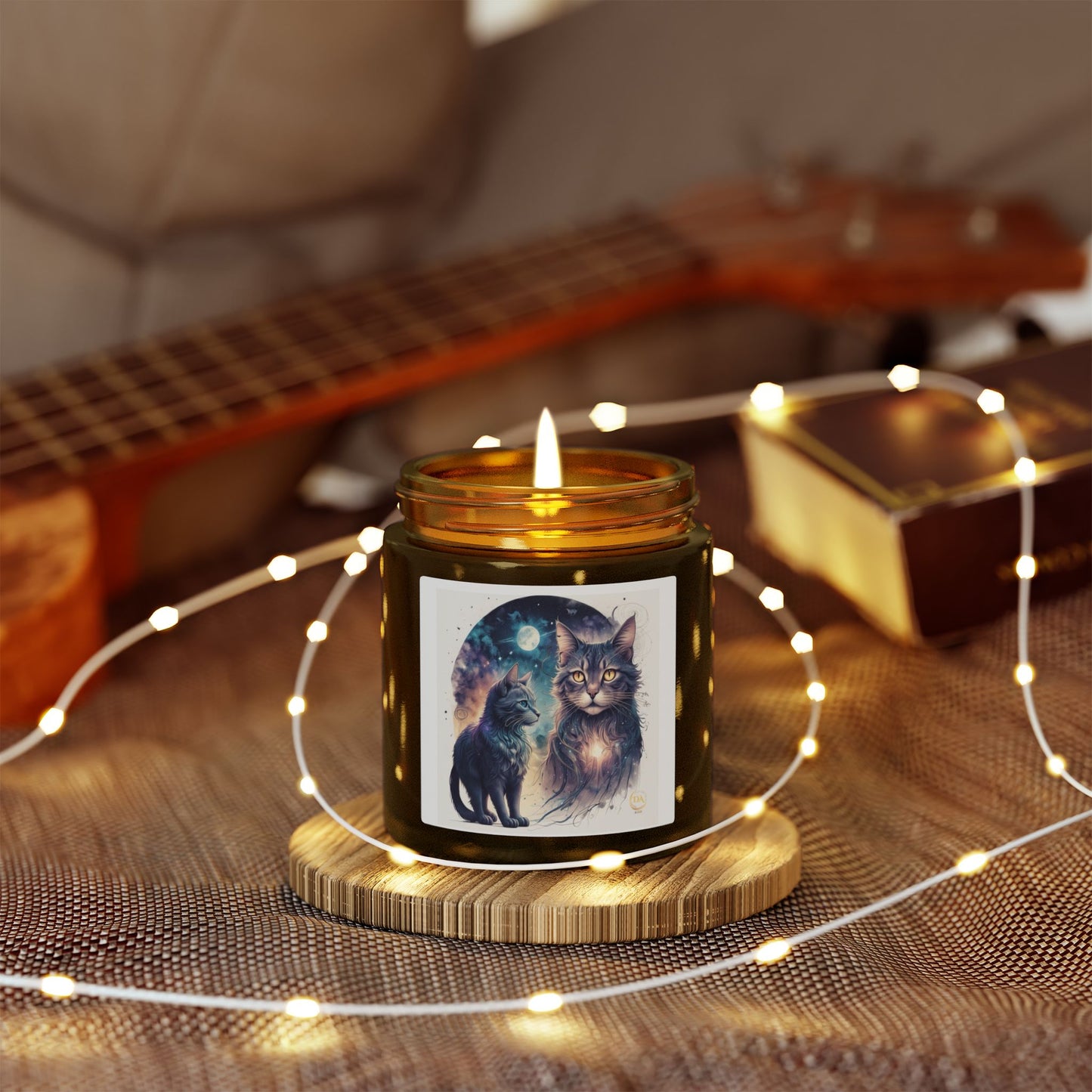 Premium Coconut Apricot Wax Scented Candles, Various Floral & Spice Fragrances (4oz), Spiritual Christmas Holiday Cat Lover Pet Gift, Ginger, White, Brown Tabby & Gray Cats Galaxy Space Fantasy Cat Art, by Divine Arts